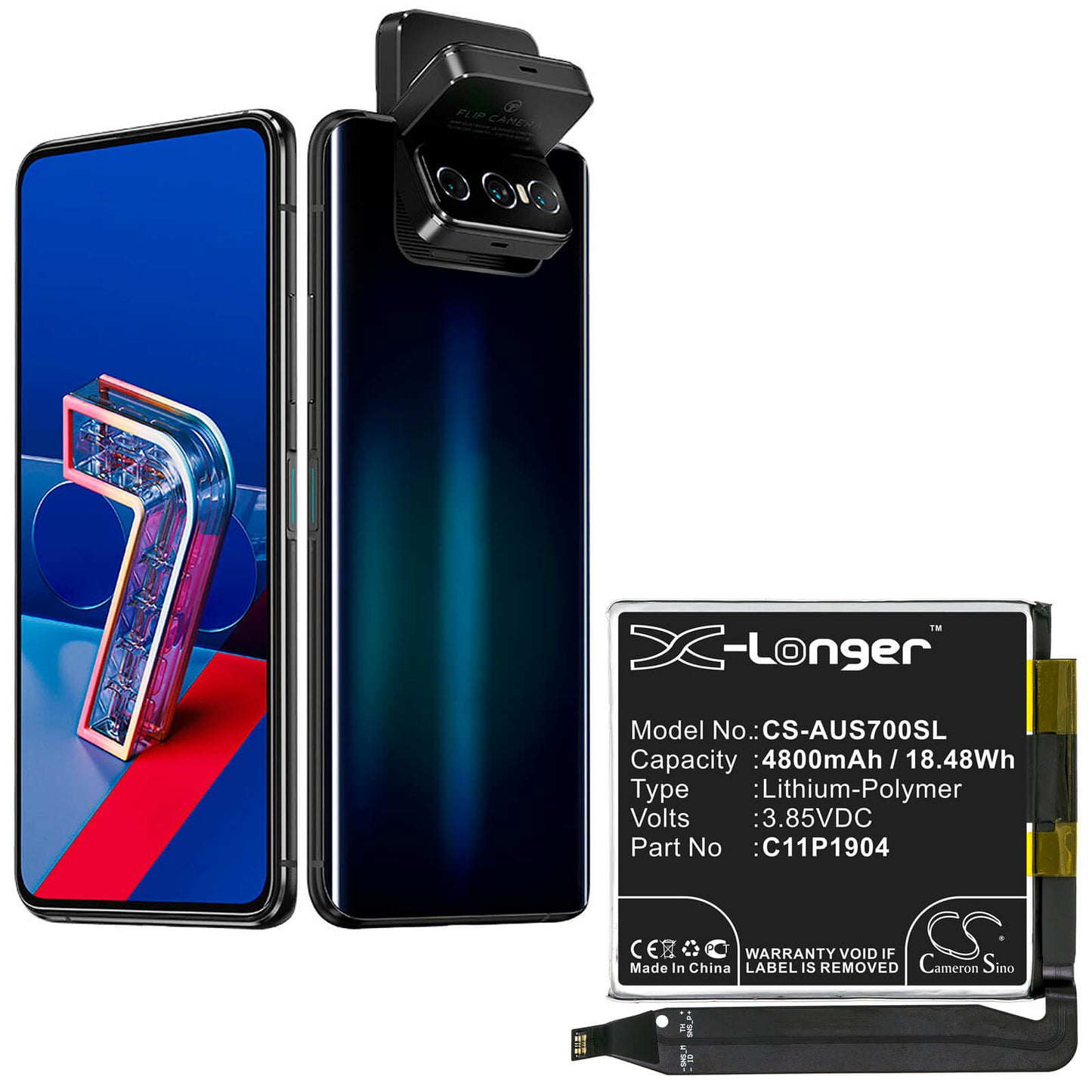 3.85V, 4800mAh, Li-Polymer Battery fits Asus, Zenfone 7, Zenfone 7 Pro, 18.48Wh