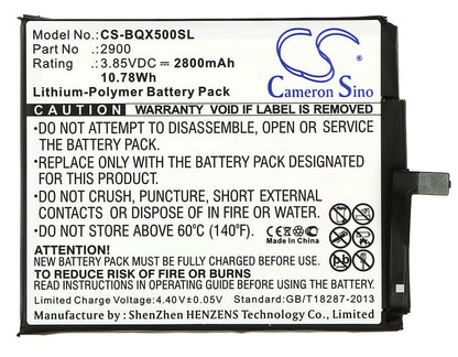 3.85V, 2800mAh, Li-Polymer Battery fits Bq, Aquaris X5, Aquaris X5 Cyanogen Edition, 10.78Wh