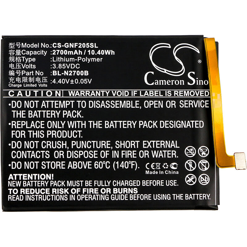 3.85V, 2700mAh, Li-Polymer Battery fits Gionee, F205, F205l, 10.395Wh