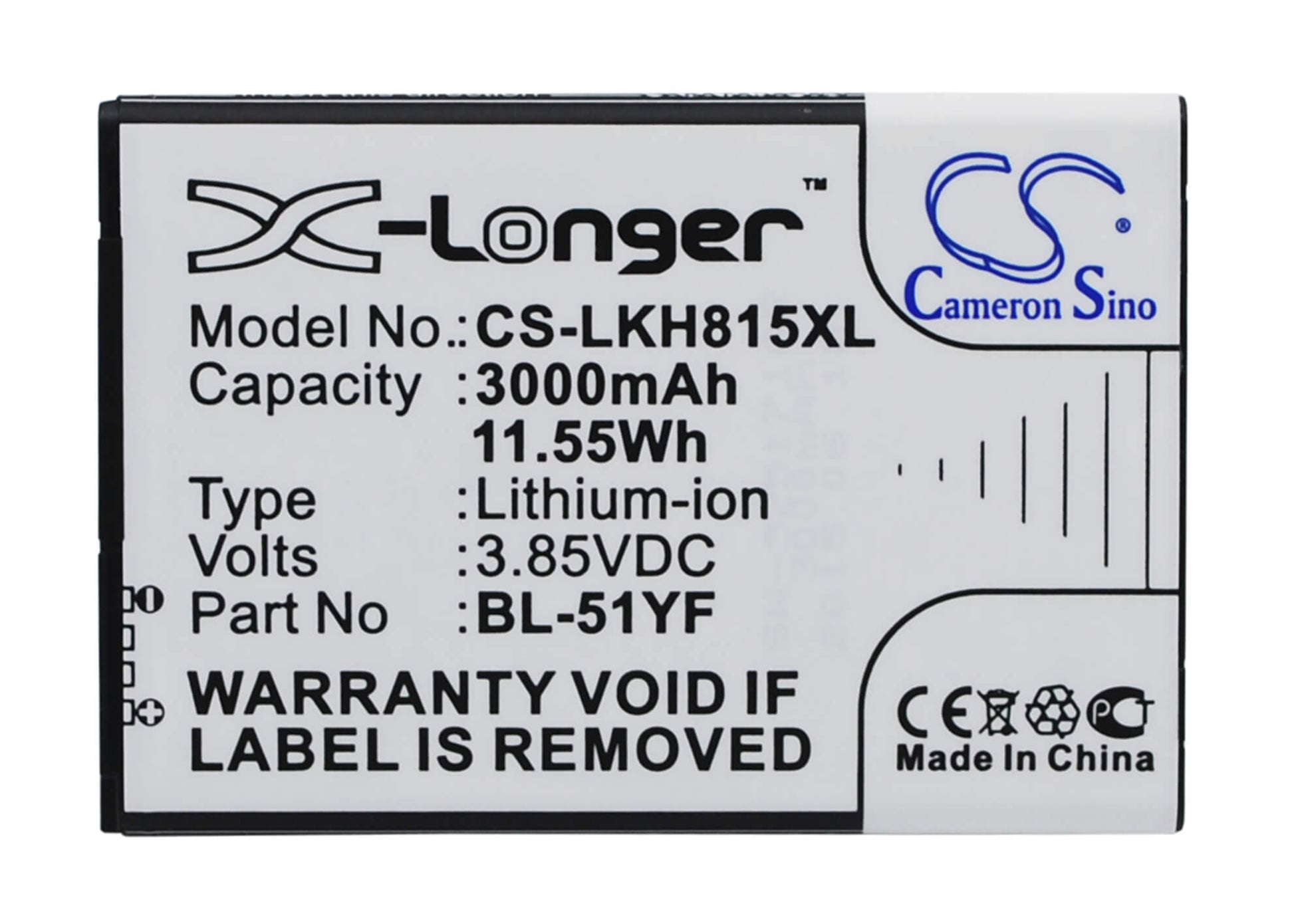 3.85V, 3000mAh, Li-ion Battery fits Lg, Ds1402, G Stylo, 11.55Wh