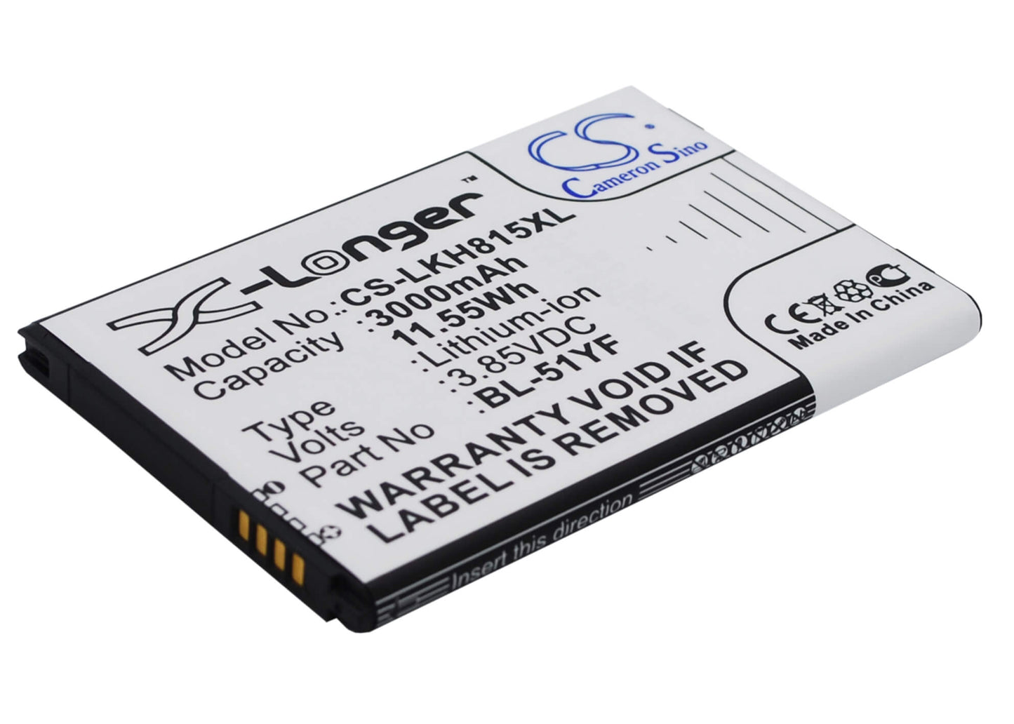 3.85V, 3000mAh, Li-ion Battery fits Lg, Ds1402, G Stylo, 11.55Wh