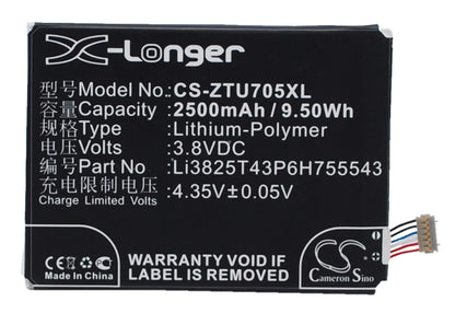 3.8V, 2500mAh, Li-Polymer Battery fits Zte, Grand Sii, Q705u, 9.5Wh