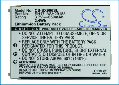 3.7V, 650mAh, Li-ion Battery fits Sharp, 906h, 906i, 2.405Wh