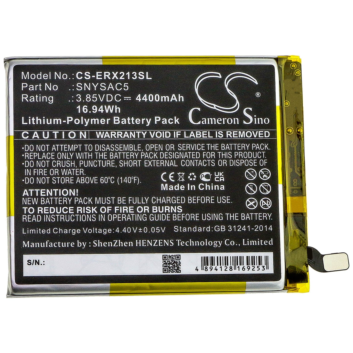 3.85V, 4400mAh, Li-Polymer Battery fits Sony, A102so, Pdx-213, 16.94Wh