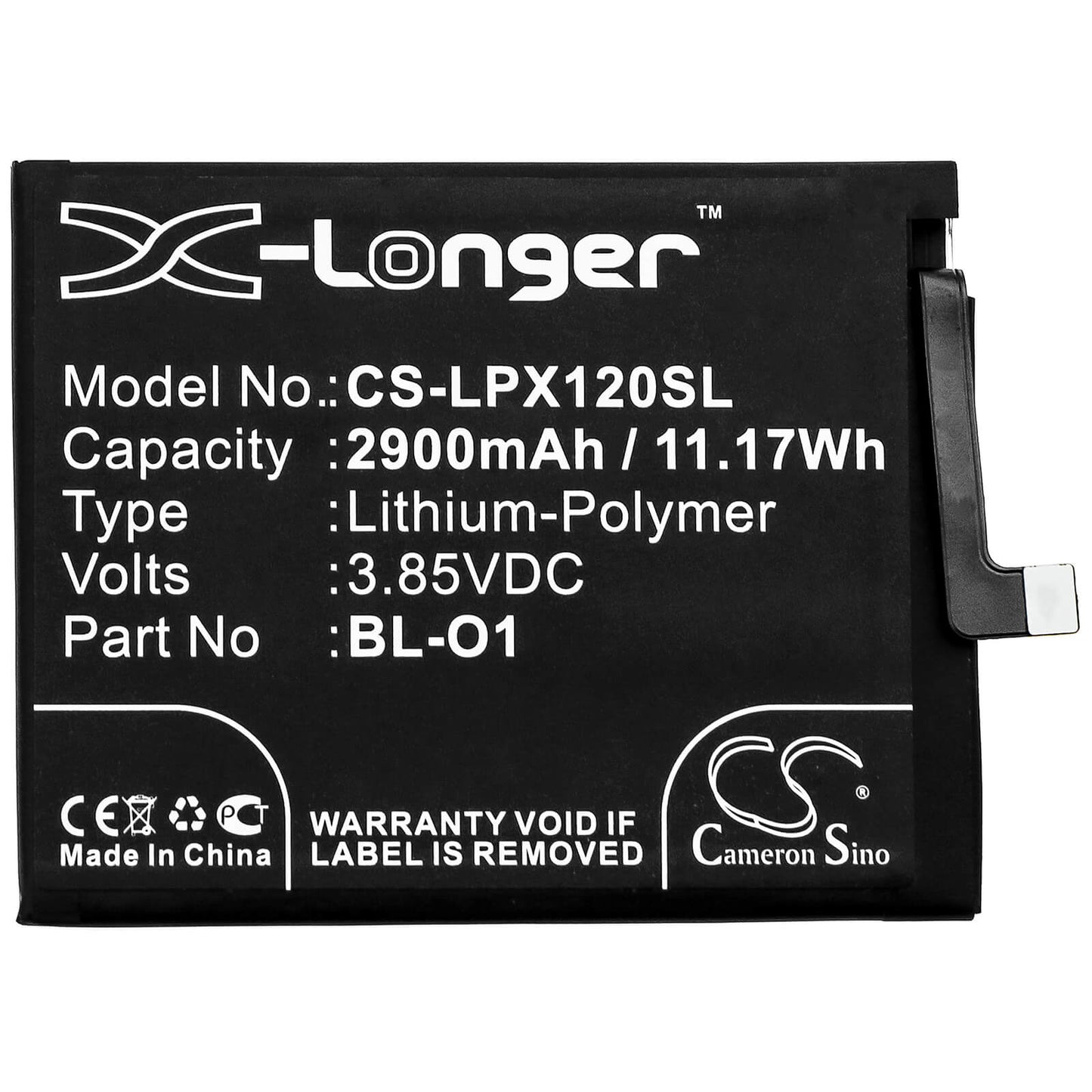 3.85V, 2900mAh, Li-Polymer Battery fits Lg, K20 2019, K8 Plus, 11.165Wh