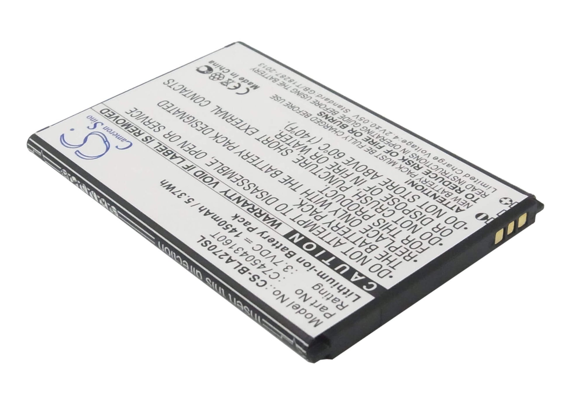 3.7V, 1450mAh, Li-ion Battery fits Blu, A270, A270a, 5.365Wh