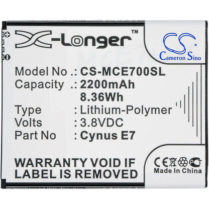 3.8V, 2200mAh, Li-Polymer Battery fits Mobistel, Cynus E7, 8.36Wh