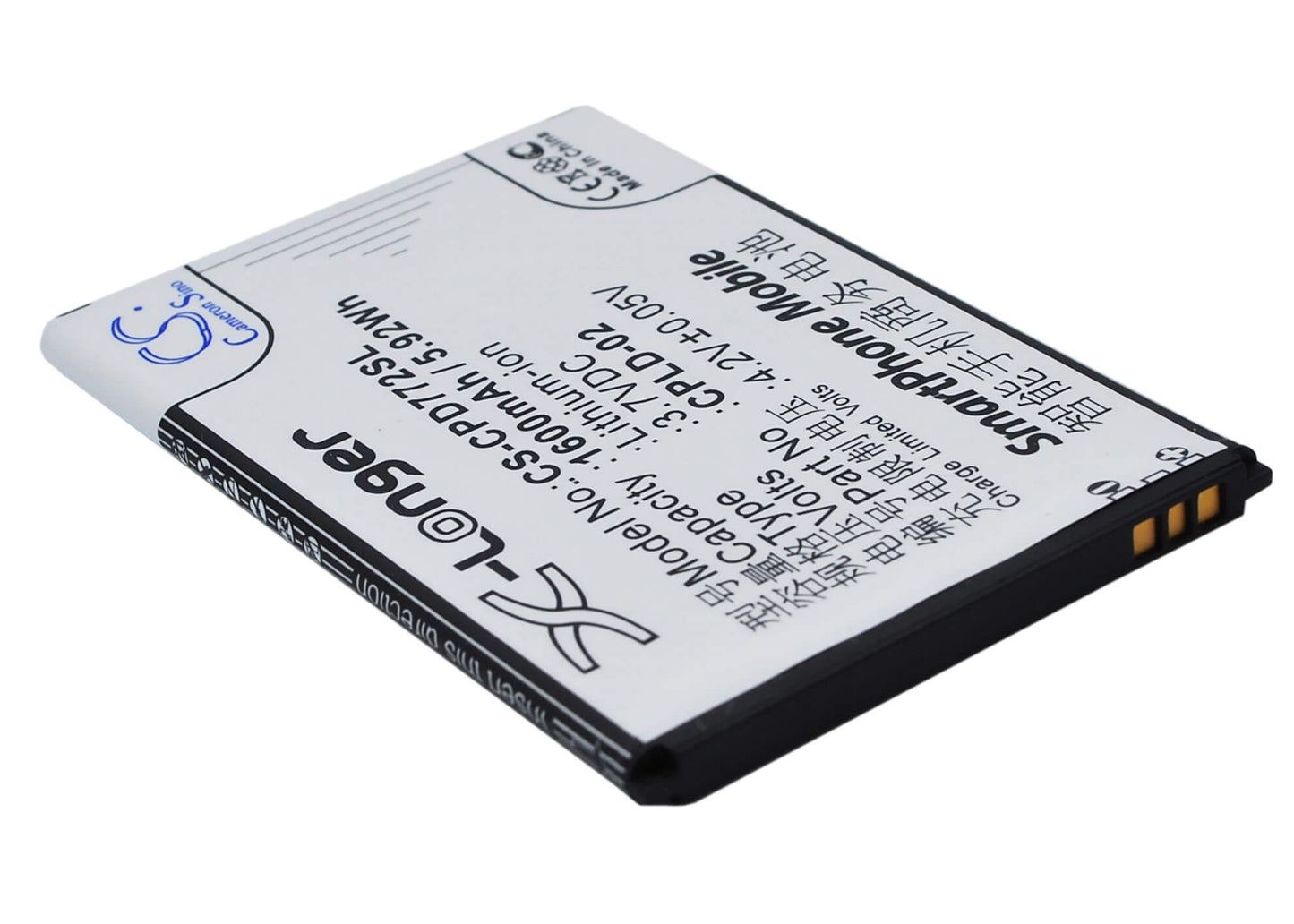 3.7V, 1600mAh, Li-ion Battery fits Coolpad, 7728, 5.92Wh