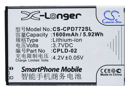 3.7V, 1600mAh, Li-ion Battery fits Coolpad, 7728, 5.92Wh