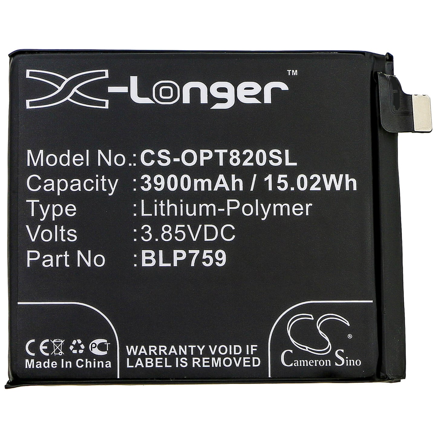 3.85V, 3900mAh, Li-Polymer Battery fits Oneplus, 8 Pro, 8 Pro 5g, 15.015Wh