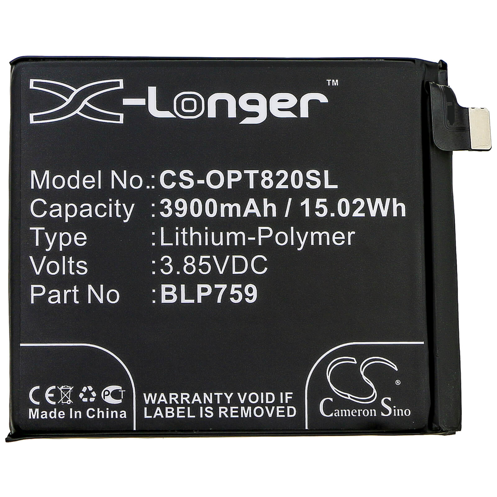3.85V, 3900mAh, Li-Polymer Battery fits Oneplus, 8 Pro, 8 Pro 5g, 15.015Wh