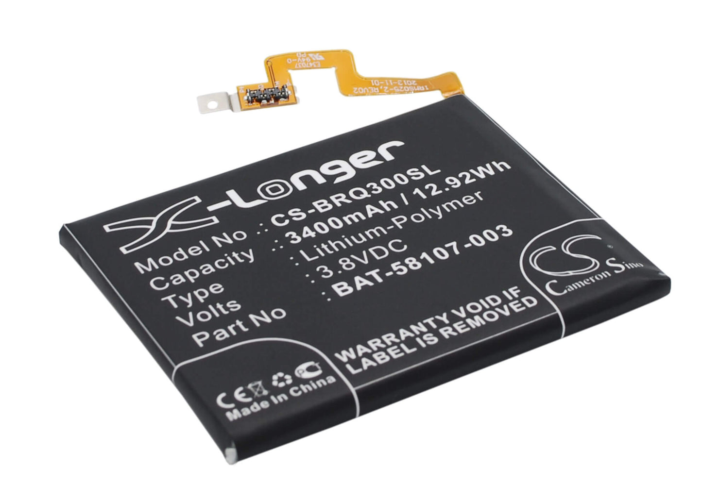 3.8V, 3400mAh, Li-Polymer Battery fits Blackberry, Passport, Passport 4g, 12.92Wh