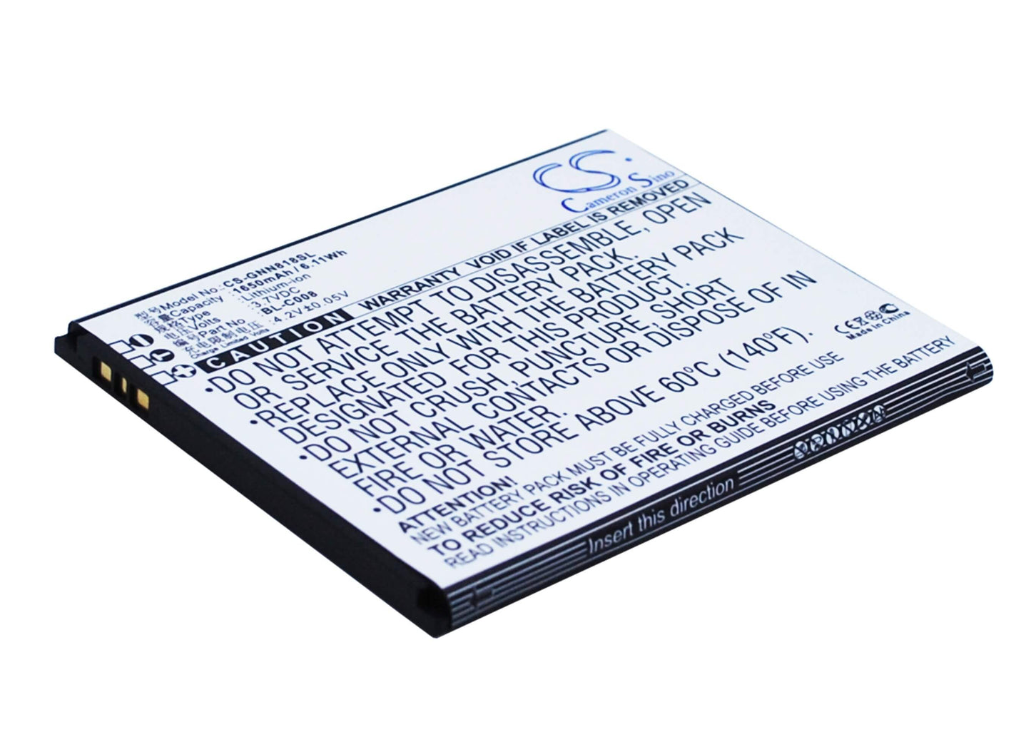 3.7V, 1650mAh, Li-ion Battery fits Gionee, Gn705t, Gn705w, 6.105Wh