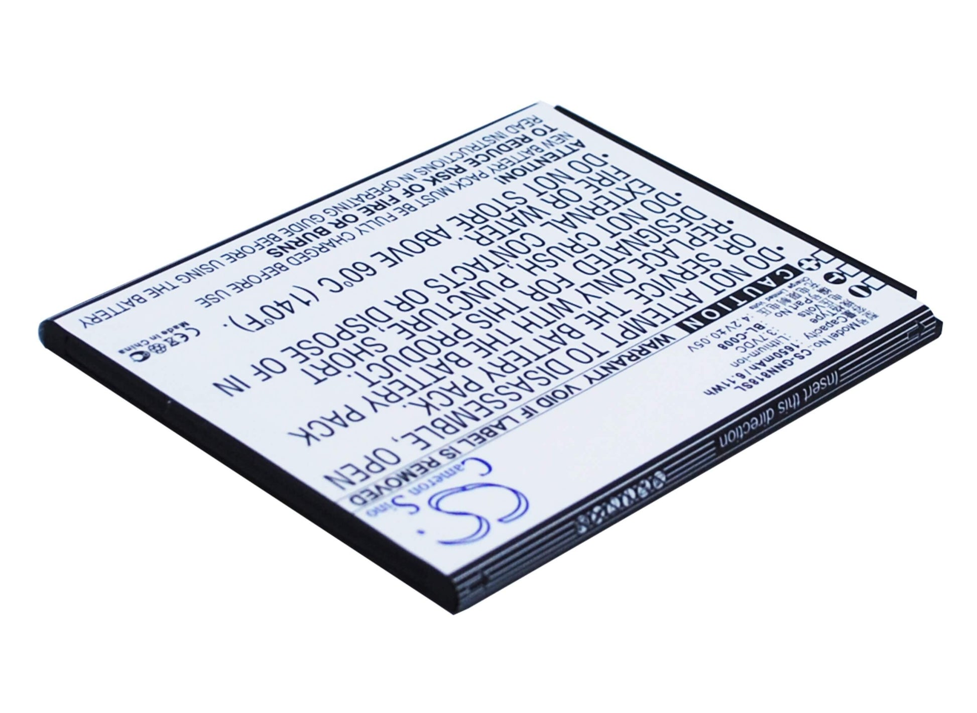 3.7V, 1650mAh, Li-ion Battery fits Gionee, Gn705t, Gn705w, 6.105Wh