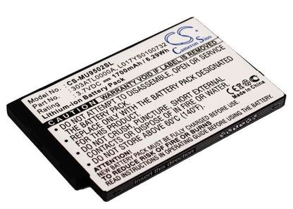 3.7V, 1700mAh, Li-Polymer Battery fits I-mate, Ultimate 9502, 6.29Wh