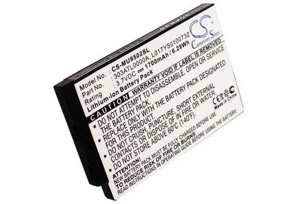 3.7V, 1700mAh, Li-Polymer Battery fits I-mate, Ultimate 9502, 6.29Wh