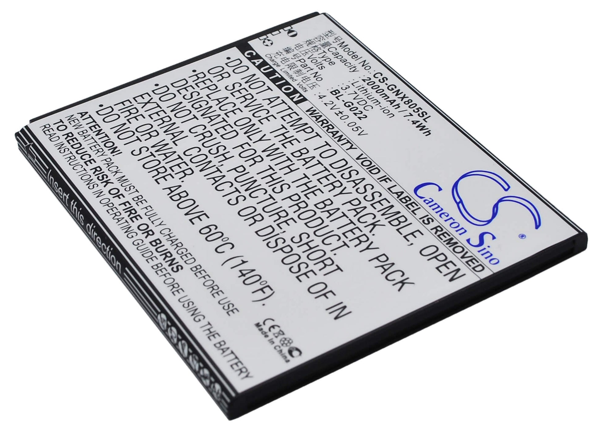 3.7V, 2000mAh, Li-ion Battery fits Gionee, X805, 7.4Wh