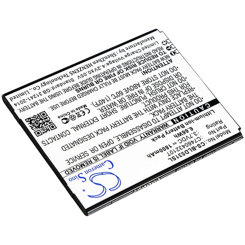 3.7V, 1800mAh, Li-ion Battery fits Blu, D530k, D531k, 6.66Wh