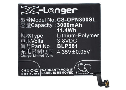 3.8V, 3000mAh, Li-Polymer Battery fits Oppo, N3, N3 Dual Sim, 11.4Wh