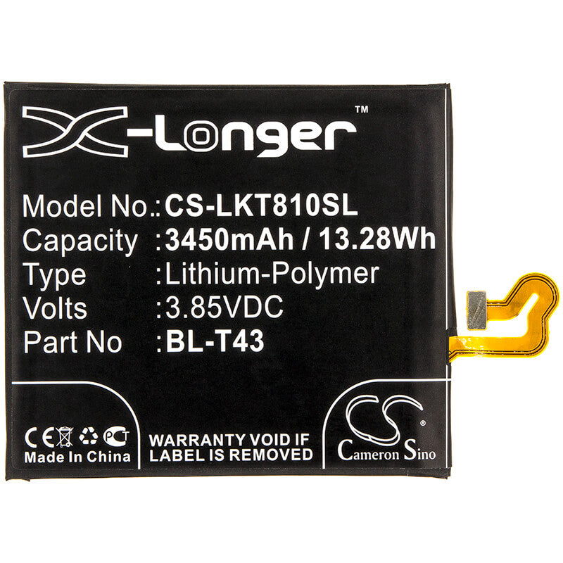 3.85V, 3450mAh, Li-Polymer Battery fits Lg, G810, G8s Thinq, 13.2825Wh