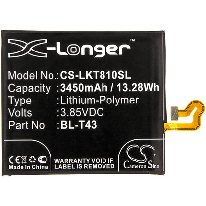 3.85V, 3450mAh, Li-Polymer Battery fits Lg, G810, G8s Thinq, 13.2825Wh