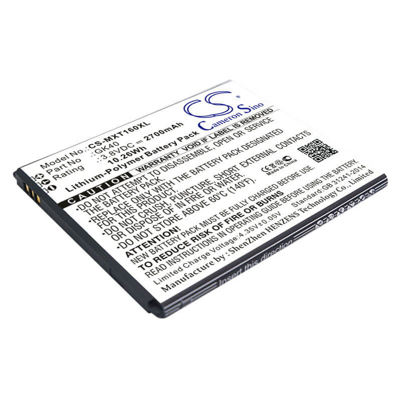 3.8V, 2700mAh, Li-Polymer Battery fits Motorola, Cedric, Moto E3, 10.26Wh