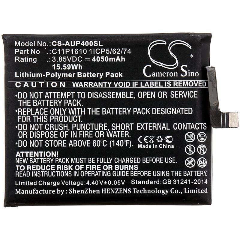 3.85V, 4050mAh, Li-Polymer Battery fits Asus, Zb500tl, Zenfone Pegasus 4a, 15.5925Wh