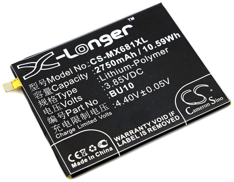 3.85V, 2750mAh, Li-Polymer Battery fits Meilan, U10, U10 Dual Sim, 10.5875Wh