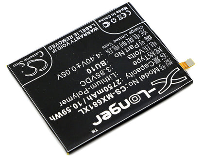 3.85V, 2750mAh, Li-Polymer Battery fits Meilan, U10, U10 Dual Sim, 10.5875Wh