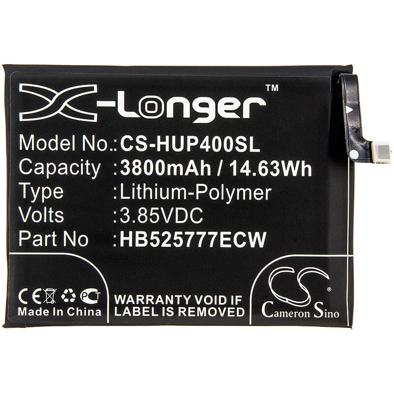 3.85V, 3800mAh, Li-Polymer Battery fits Huawei, Ana-an00, Ana-tn00, 14.63Wh