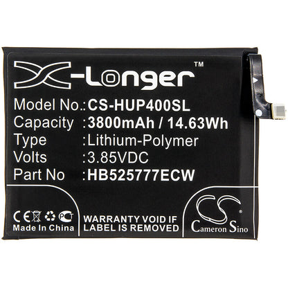 3.85V, 3800mAh, Li-Polymer Battery fits Huawei, Ana-an00, Ana-tn00, 14.63Wh
