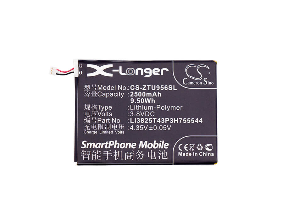 3.8V, 2500mAh, Li-Polymer Battery fits Zte, U956, 9.5Wh