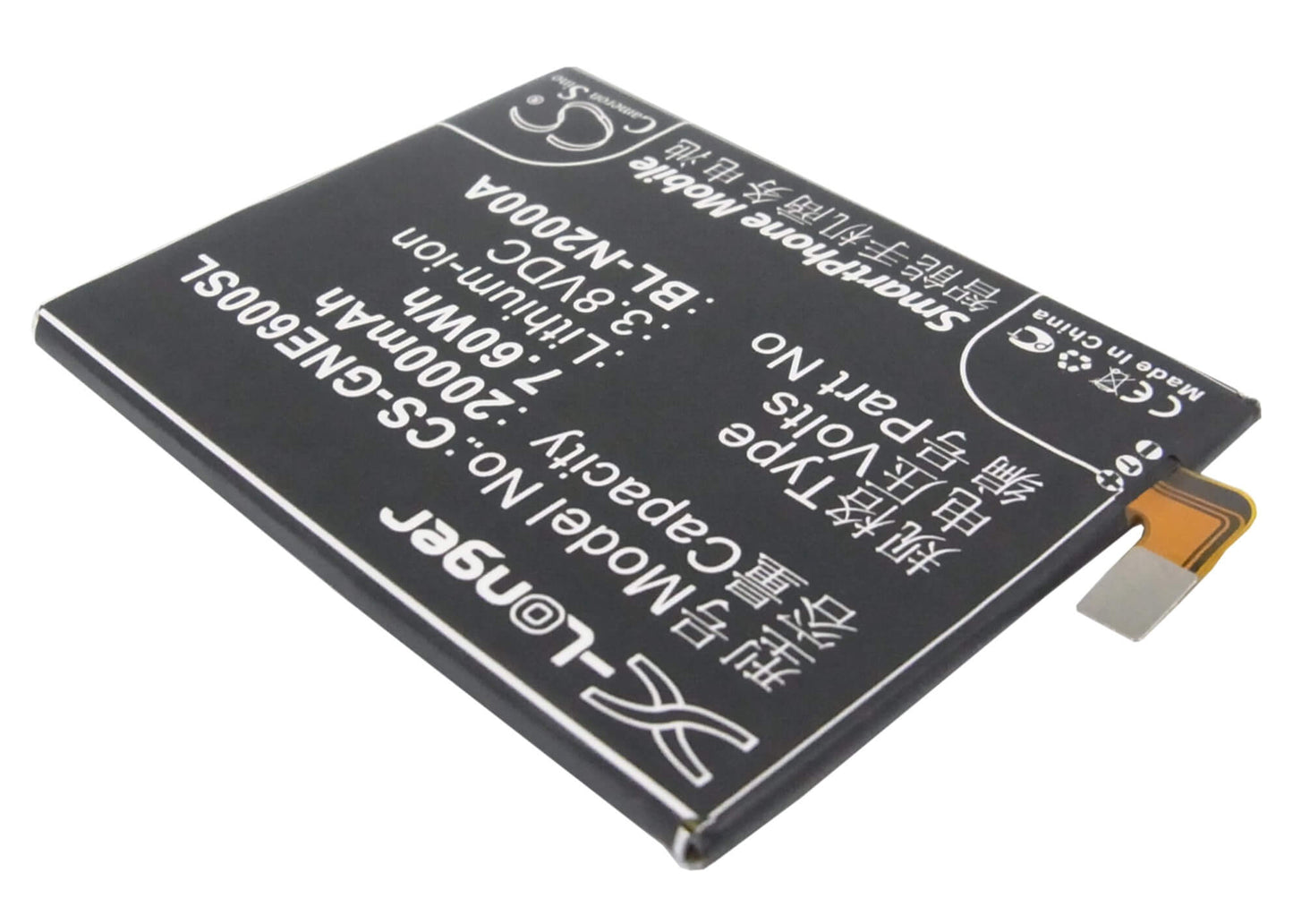 3.8V, 2000mAh, Li-Polymer Battery fits Gionee, E6, E6t, 7.6Wh
