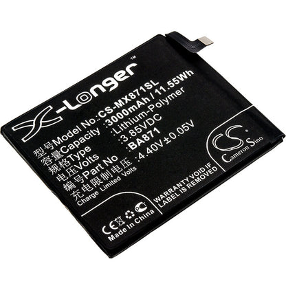 3.85V, 3000mAh, Li-Polymer Battery fits Meizu, 15 Lite, M15, 11.55Wh