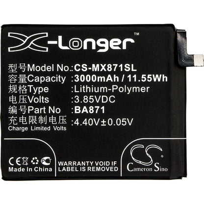 3.85V, 3000mAh, Li-Polymer Battery fits Meizu, 15 Lite, M15, 11.55Wh
