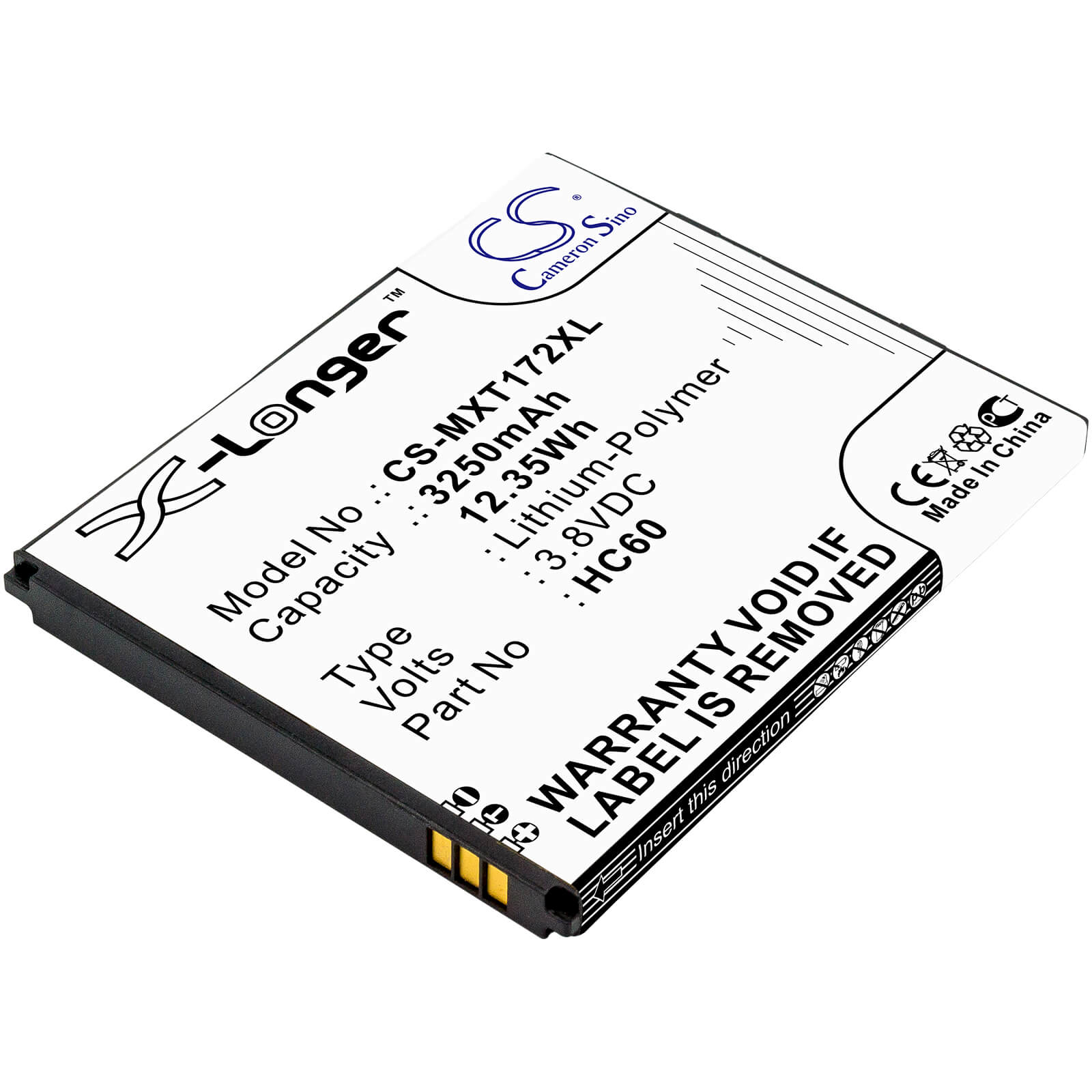 3.8V, 3250mAh, Li-Polymer Battery fits Motorola, Moto C Plus, Moto C Plus Dual Sim, 12.35Wh