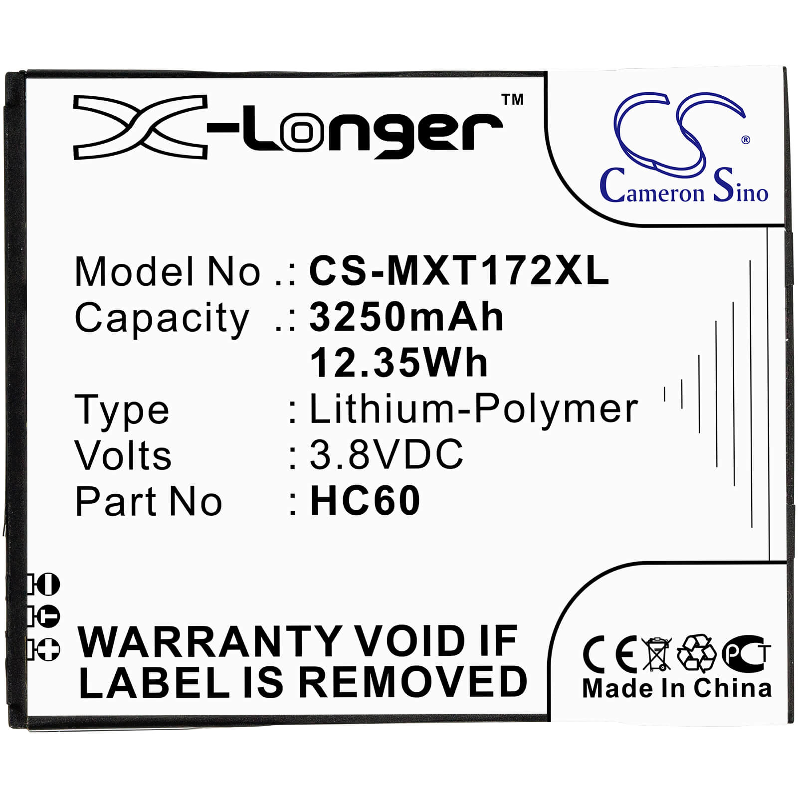 3.8V, 3250mAh, Li-Polymer Battery fits Motorola, Moto C Plus, Moto C Plus Dual Sim, 12.35Wh