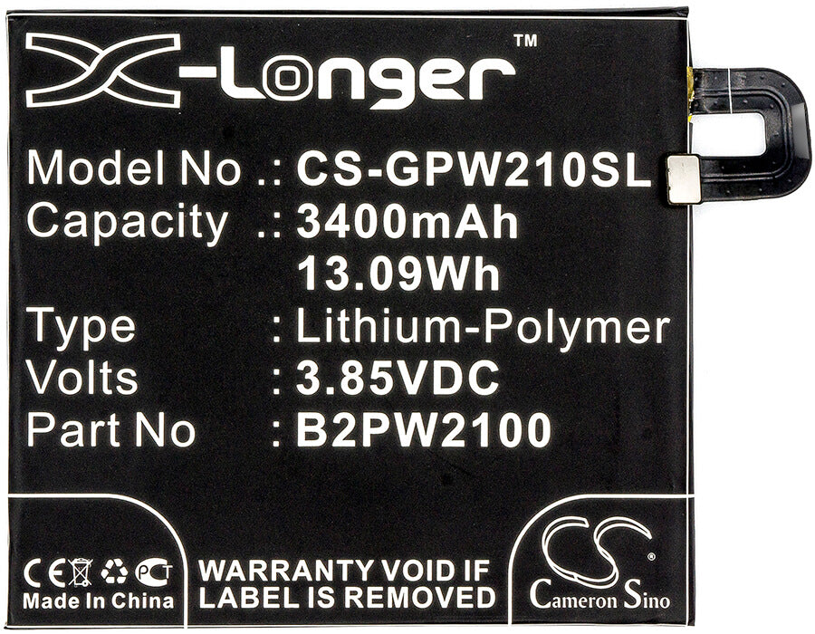 3.85V, 3400mAh, Li-Polymer Battery fits Google, G-2pw2100, G-2pw2100-021-b, 13.09Wh