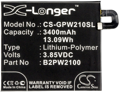3.85V, 3400mAh, Li-Polymer Battery fits Google, G-2pw2100, G-2pw2100-021-b, 13.09Wh
