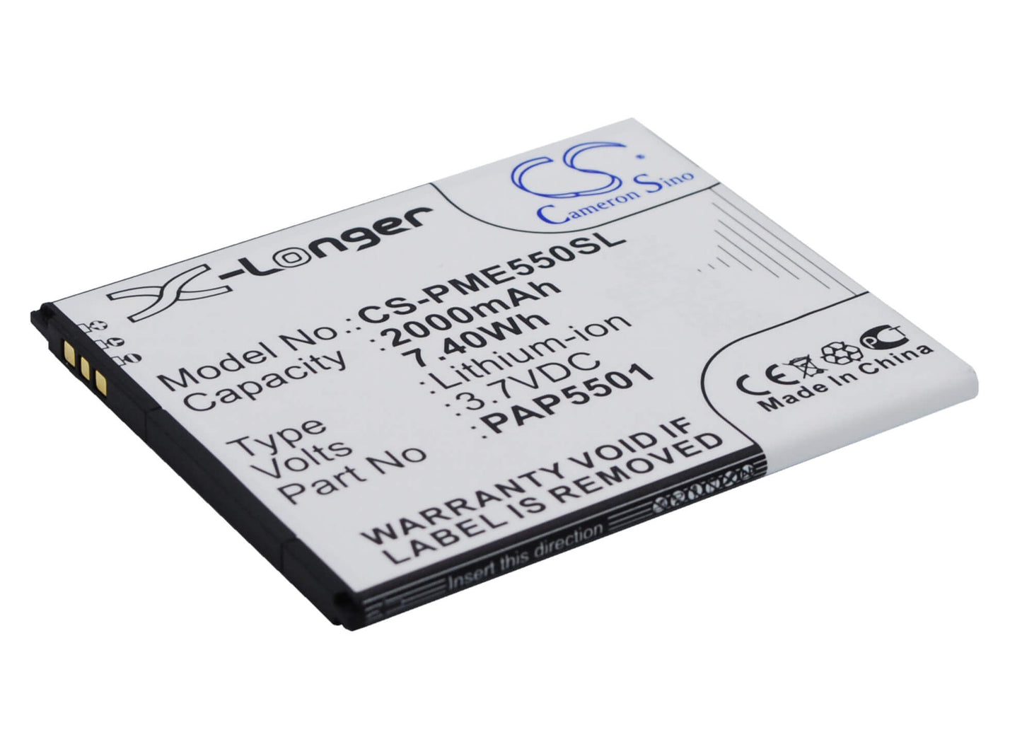 3.7V, 2000mAh, Li-ion Battery fits Prestigio, Multiphone 5501 Duo, Pap5501, 7.4Wh