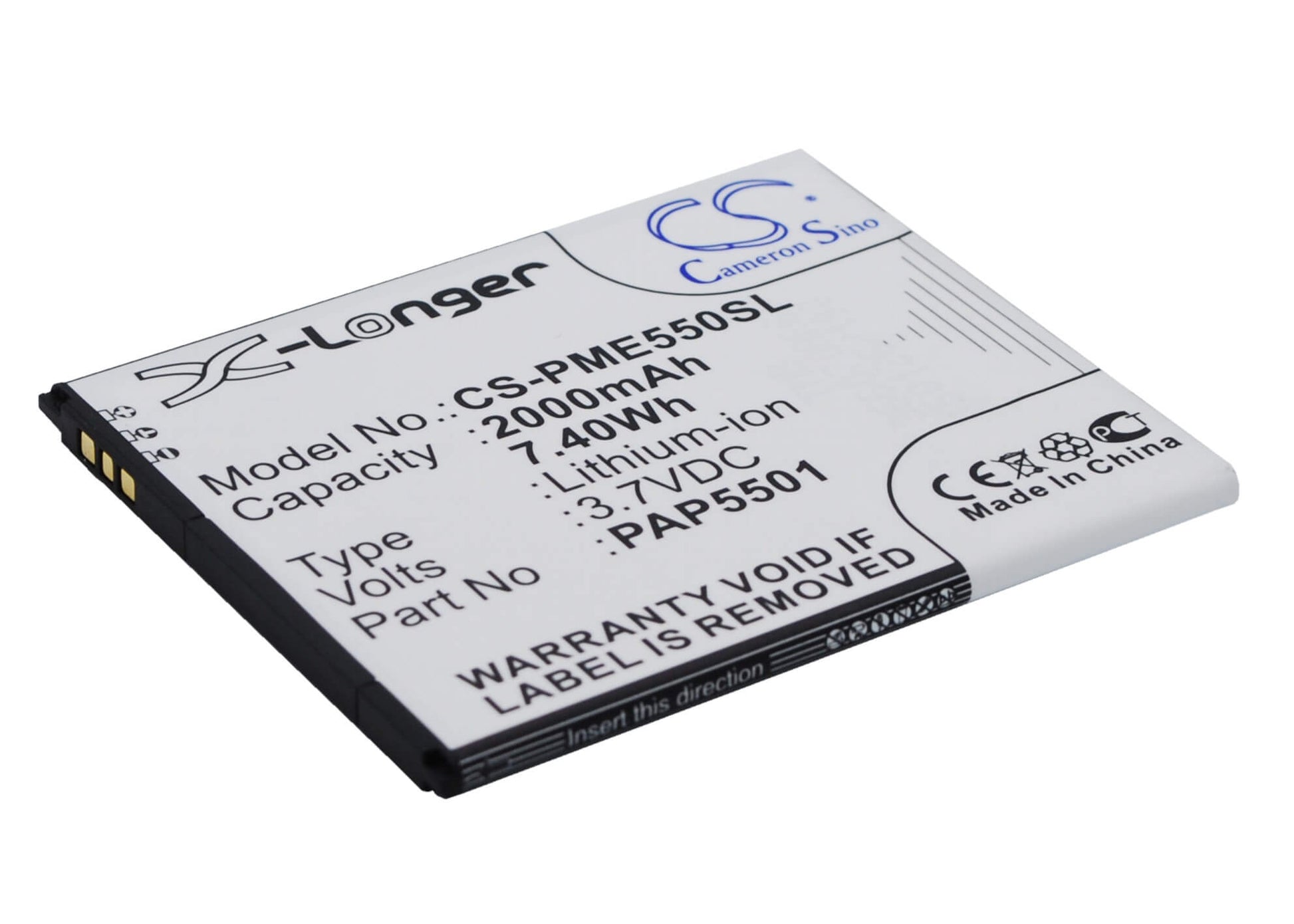 3.7V, 2000mAh, Li-ion Battery fits Prestigio, Multiphone 5501 Duo, Pap5501, 7.4Wh