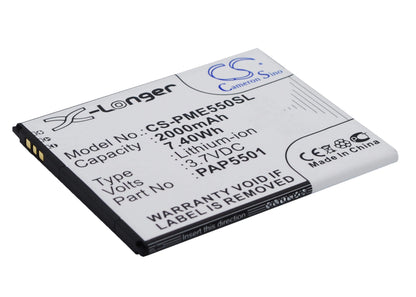 3.7V, 2000mAh, Li-ion Battery fits Prestigio, Multiphone 5501 Duo, Pap5501, 7.4Wh