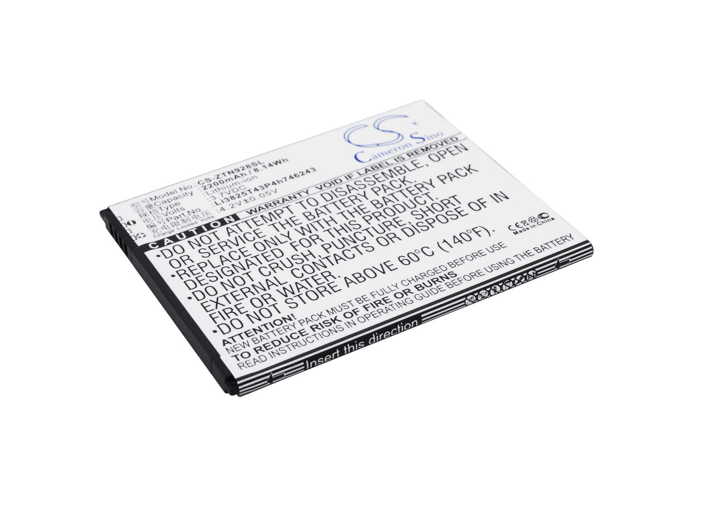 3.7V, 2200mAh, Li-ion Battery fits Zte, N928, N928dt, 8.14Wh