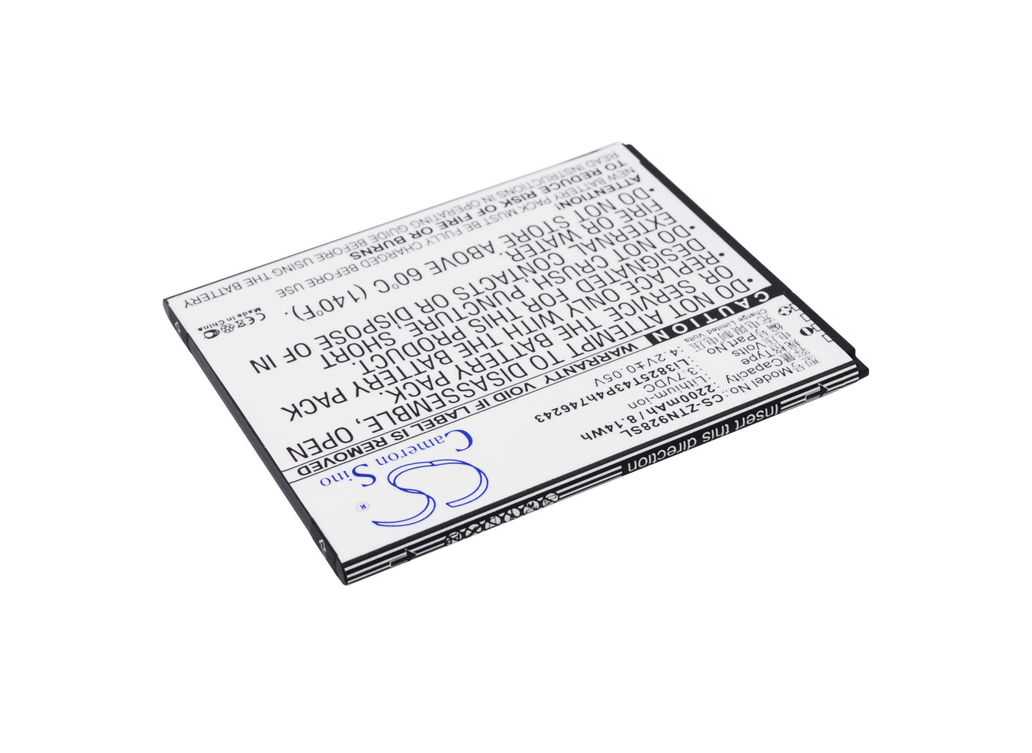3.7V, 2200mAh, Li-ion Battery fits Zte, N928, N928dt, 8.14Wh