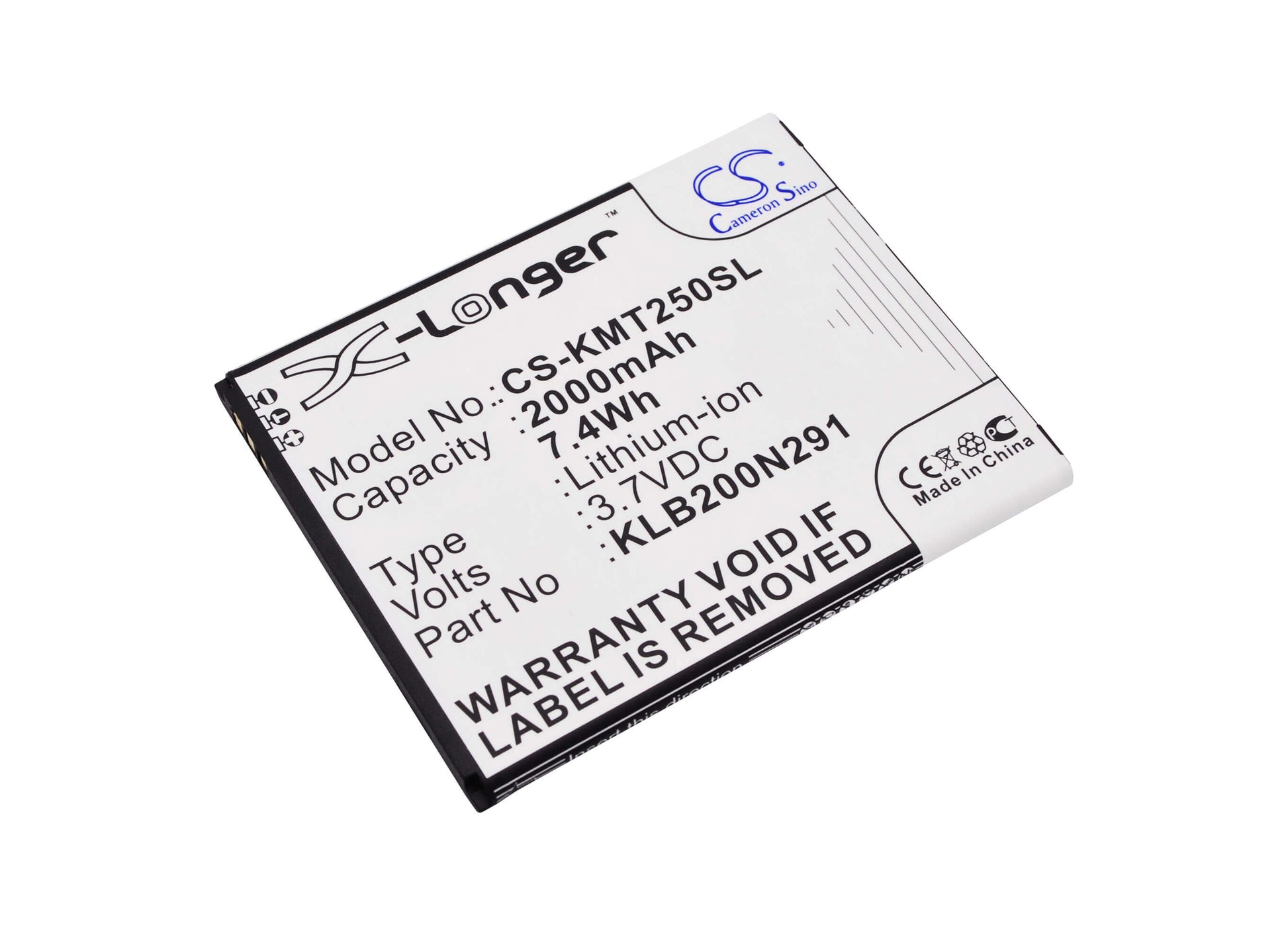 3.7V, 2000mAh, Li-ion Battery fits Kazam, Trooper 2 X5.0, Trooper2 5.0, 7.4Wh