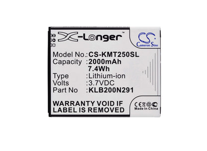 3.7V, 2000mAh, Li-ion Battery fits Kazam, Trooper 2 X5.0, Trooper2 5.0, 7.4Wh
