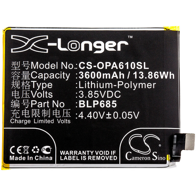 3.85V, 3600mAh, Li-Polymer Battery fits Oneplus, 6t, A6010, 13.86Wh