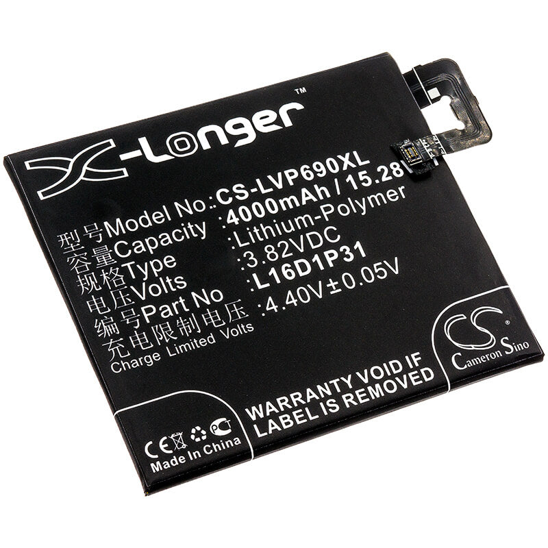 3.82V, 4000mAh, Li-Polymer Battery fits Lenovo, Pb2-690n, Phab 2 Pro, 15.28Wh