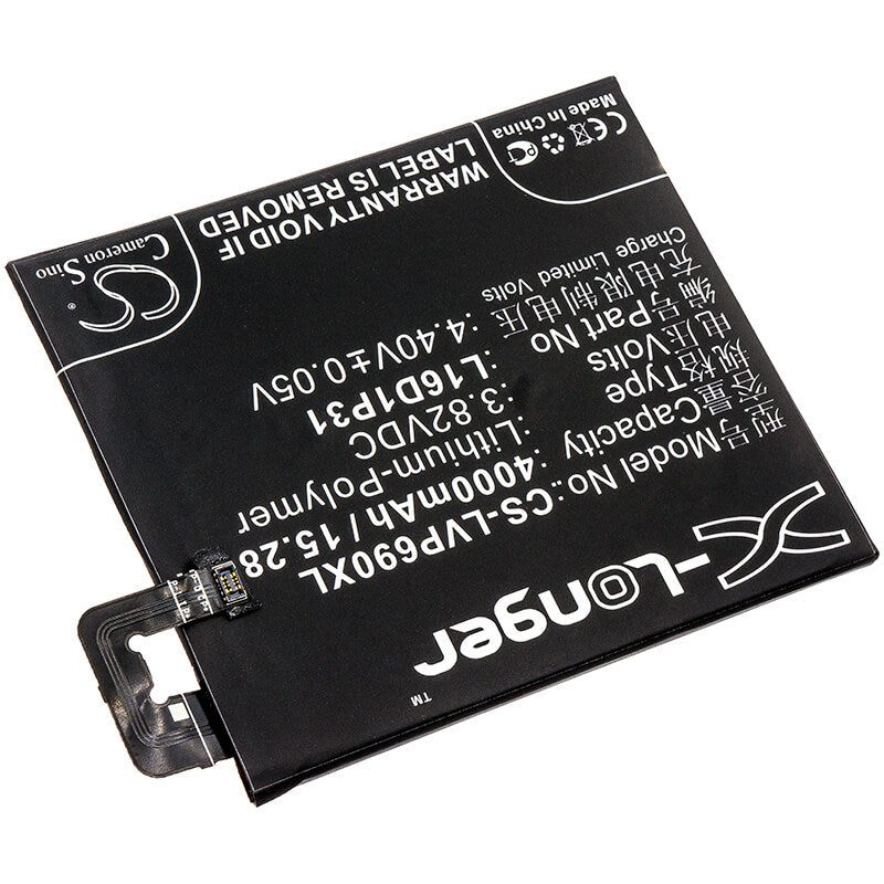 3.82V, 4000mAh, Li-Polymer Battery fits Lenovo, Pb2-690n, Phab 2 Pro, 15.28Wh