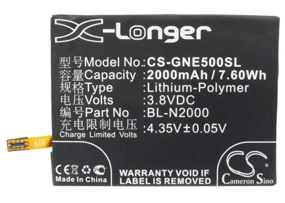 3.8V, 2000mAh, Li-Polymer Battery fits Gionee, E5, Elife E5, 7.6Wh